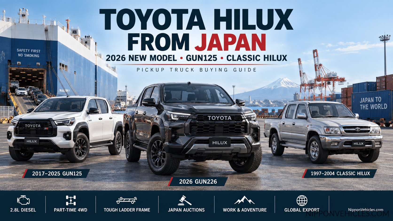 Toyota Hilux from Japan buying guide comparing 2026 GUN226 GUN125 and older Hilux models
