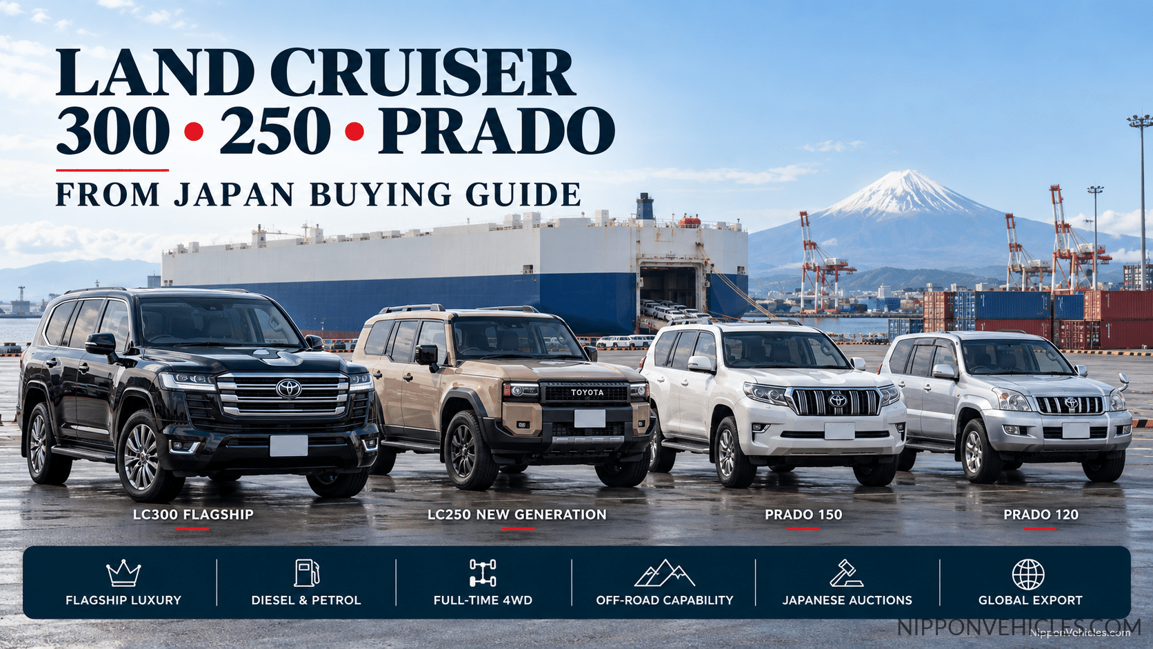 Toyota Land Cruiser Prado from Japan buying guide comparing LC300 LC250 Prado 150 and Prado 120